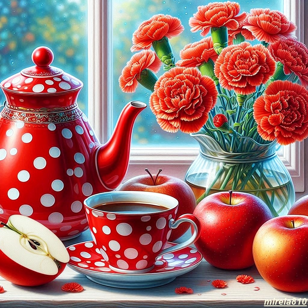 Red Carnations Kitchen Window