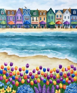 Colorful Beach Town with Tulips