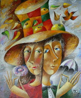 Two Women in Hats Painting