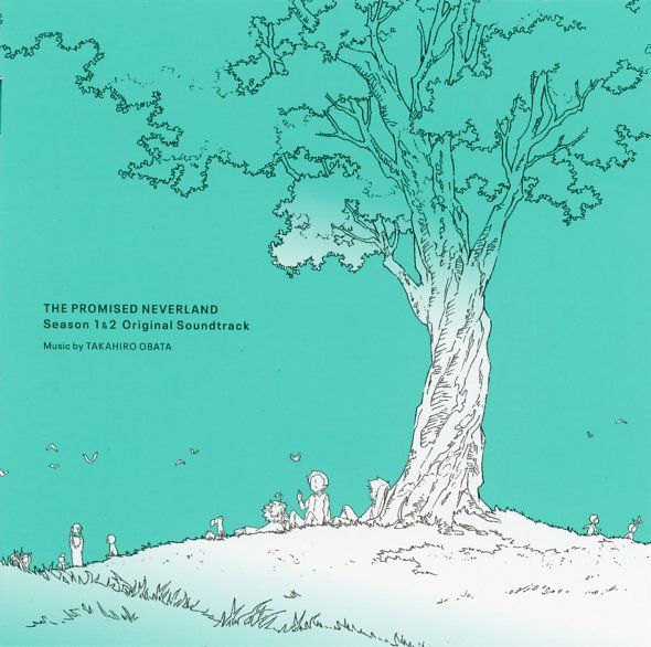 Minimalist illustration of a tall tree on a grassy hill under a turquoise sky with small soundtrack text