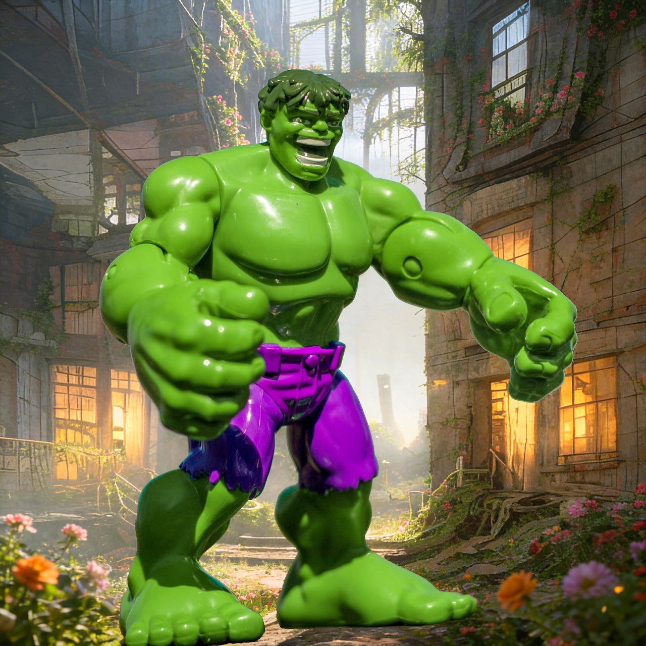 Hulk Toy in Ruined City