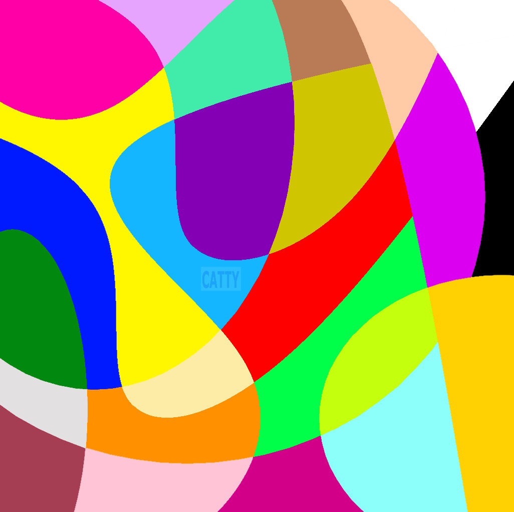 Abstract art with bold curved shapes in bright multiple colors creating a dynamic geometric composition