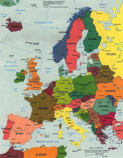 Colorful political map of Europe with country names and borders clearly labeled