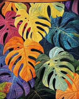 Colorful Monstera Leaves Quilt