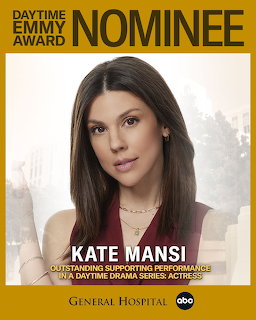 Portrait of Kate Mansi on a Daytime Emmy Award nominee card for General Hospital