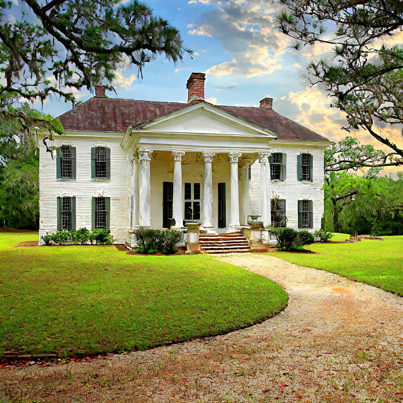 White Colonial Mansion with Columns