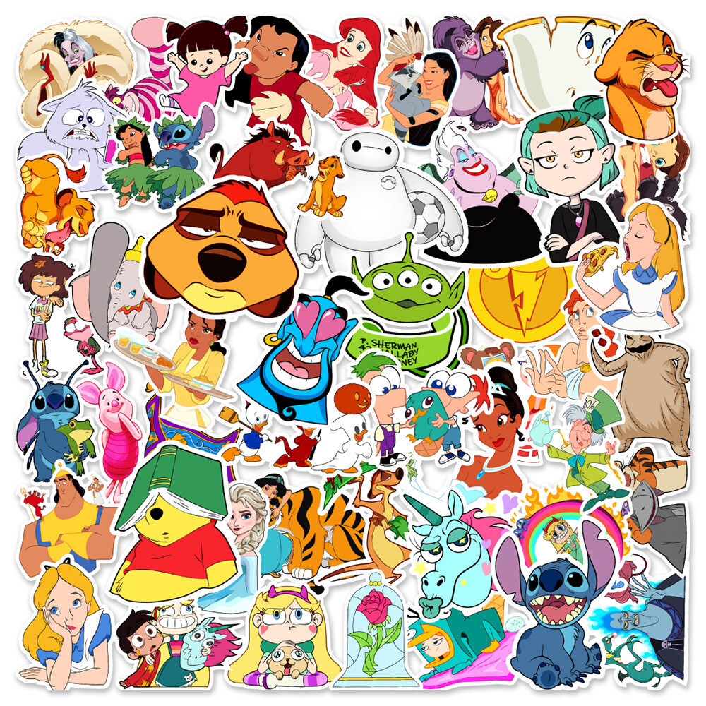 Large collage of diverse Disney animated characters including princesses, animals, and heroes in vibrant colors