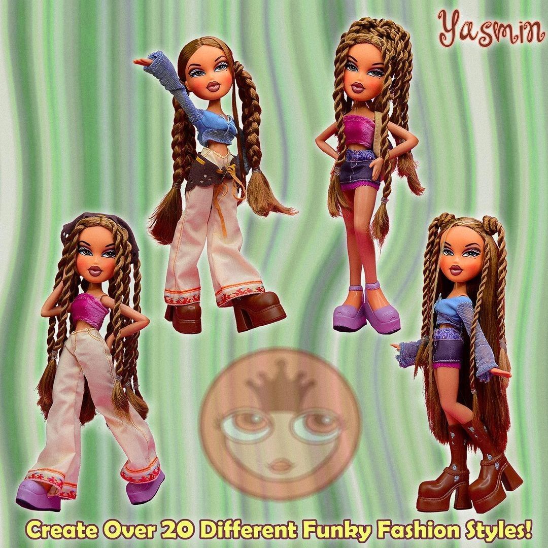 Yasmin Bratz Mix N Match Pretty Princess doll in four different funky fashion outfit combinations