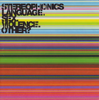 Colorful striped Stereophonics album cover with black text and horizontal rainbow lines