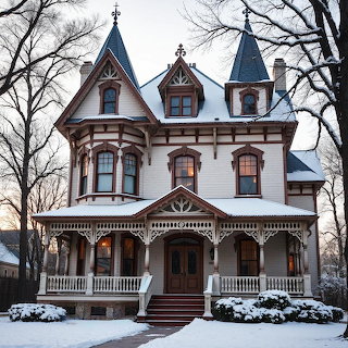 Victorian Mansion Winter Scene