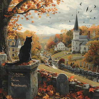 Black Cat Autumn Graveyard