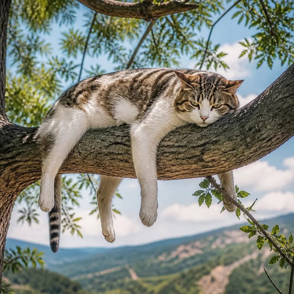 Cat on Tree Branch