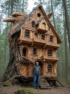 Bird Tree House Carving