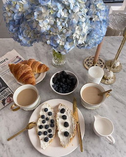 Blue Breakfast Table Setting