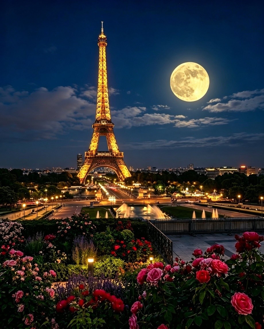Eiffel Tower Full Moon