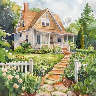 Country Cottage Watercolor