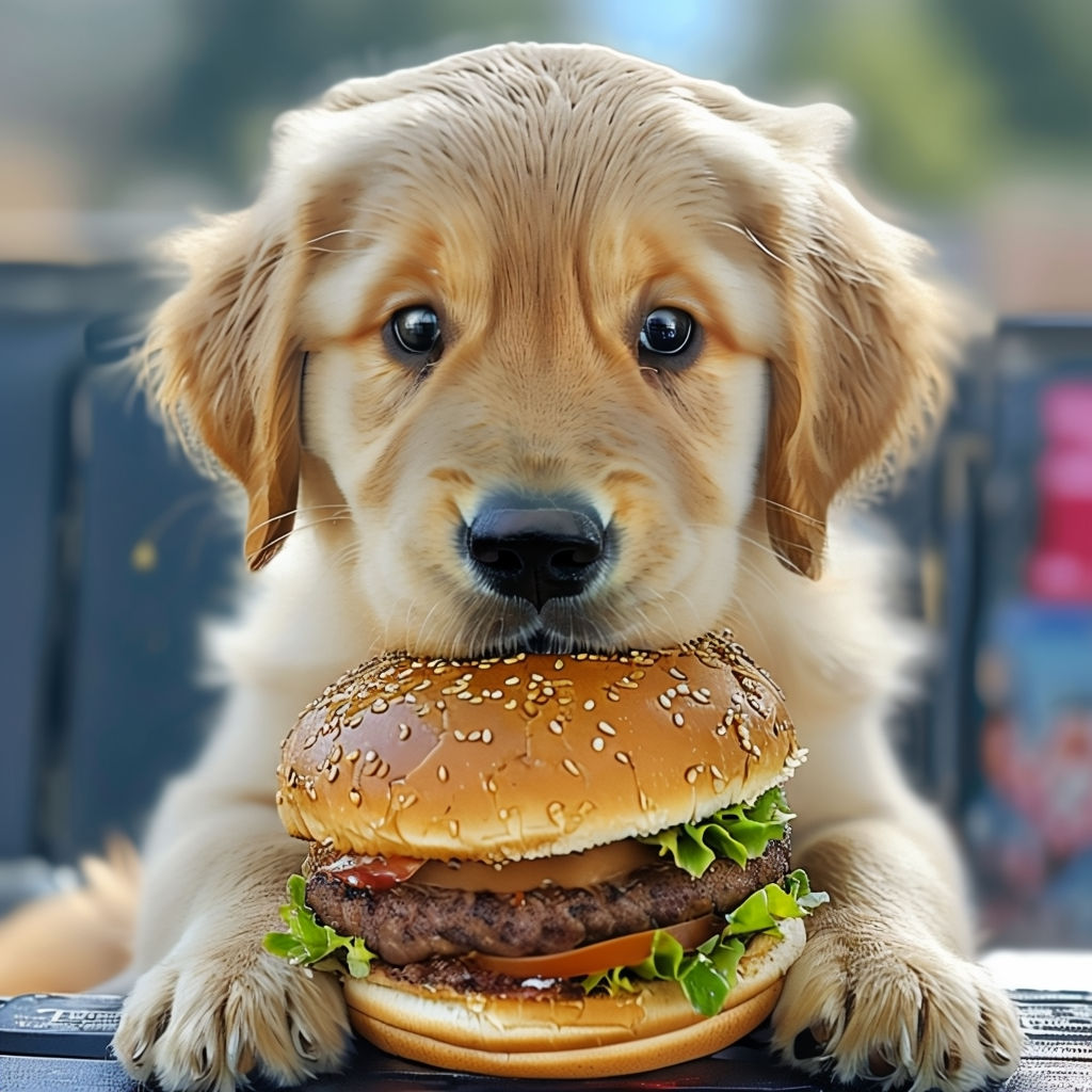 Puppy with Hamburger