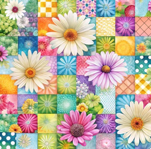 Daisy Fabric Patchwork Collage