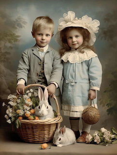 Victorian Children with Rabbits
