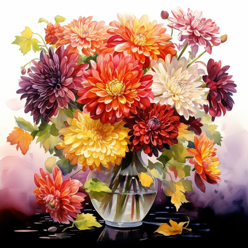 Chrysanthemum Bouquet in Glass Vase