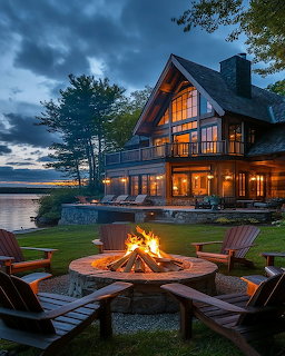 Lakeside House at Dusk