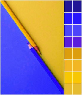 Yellow pencil on diagonal blue and yellow split background