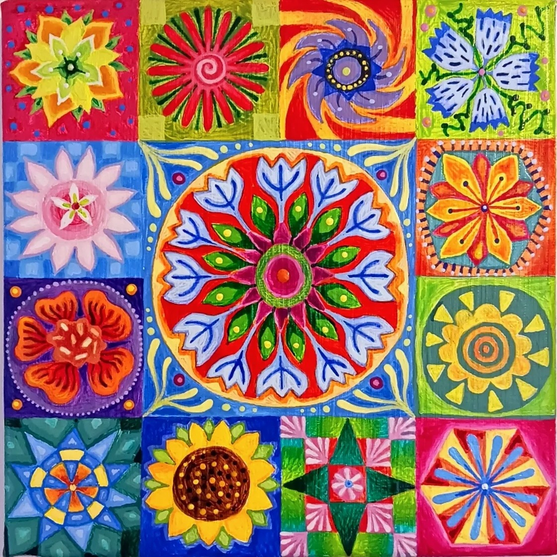 Colorful Floral Mandala Art Grid