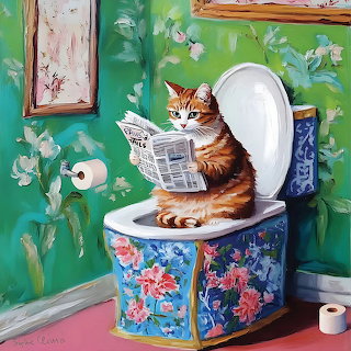Cat Reading on Toilet