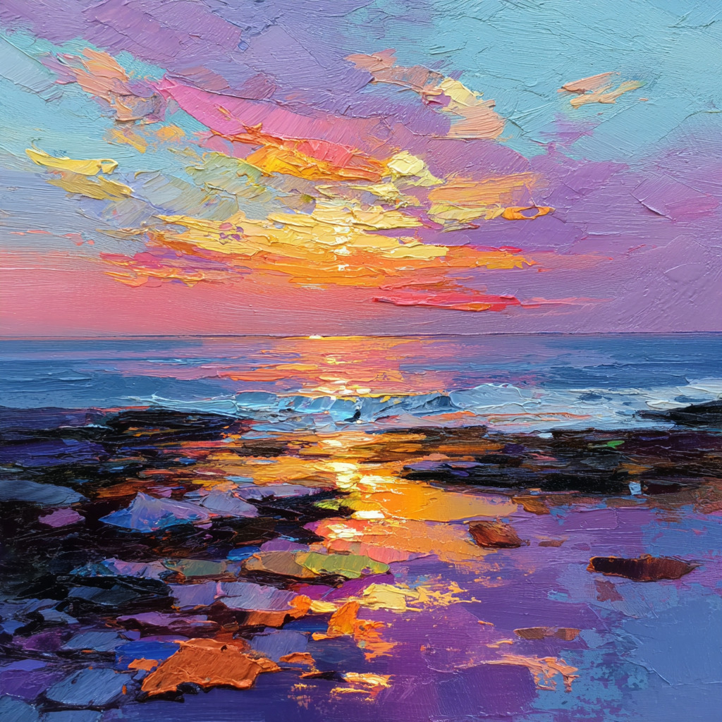 Sunset Over Rocky Shore