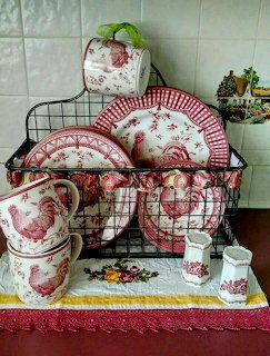 Vintage Red Rooster Dishes