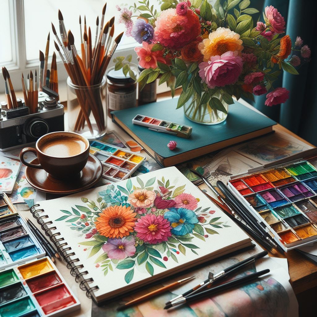 Floral Watercolor Workspace
