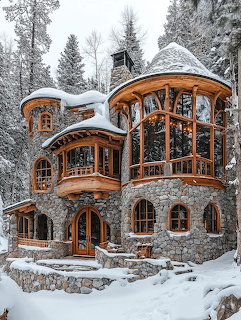 Stone Cottage in Snow