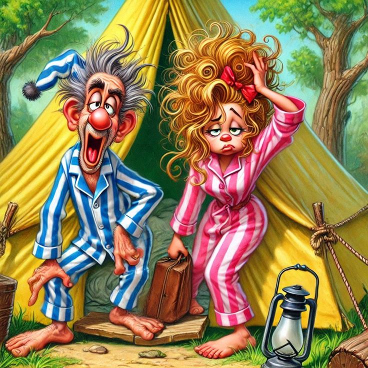 Couple Camping in Pajamas