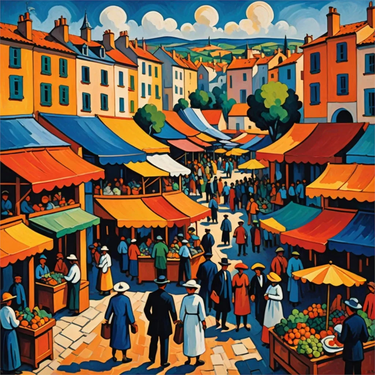 Market Square with Colorful Stalls