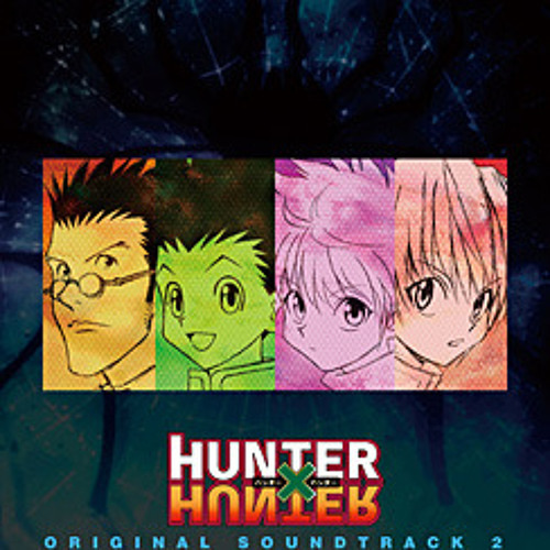Hunter x Hunter anime collage with four character panels and the series logo