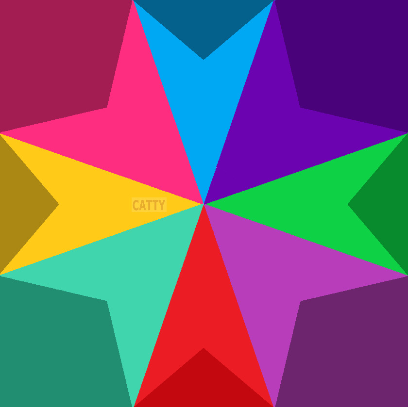 Abstract geometric star made of colorful triangular shapes radiating from center in rainbow colors