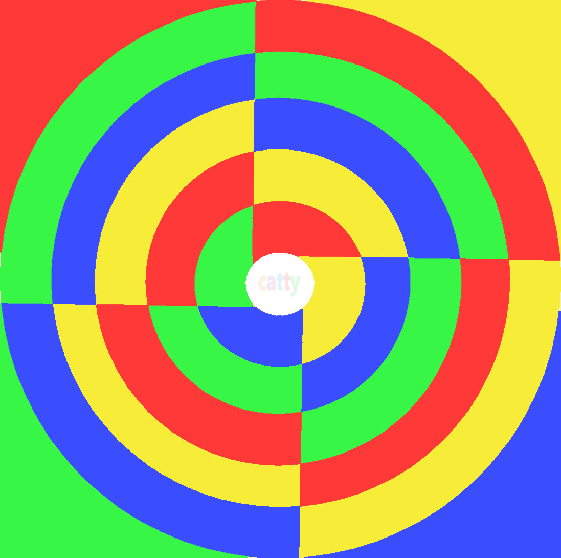 Colorful concentric circles forming a spiral target with red, blue, green, and yellow segments