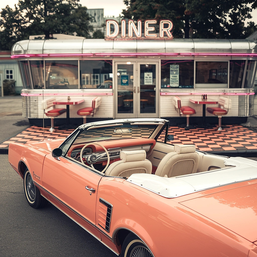 Pink Convertible at Retro Diner