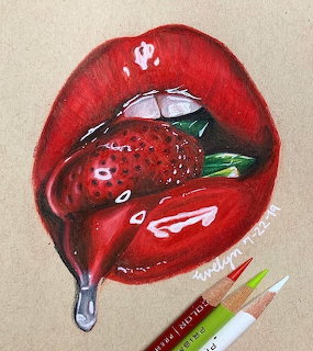 Red Lips Biting Strawberry