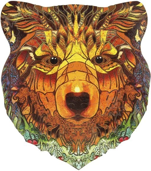 Ornate bear head mandala with intricate golden patterns and symmetrical geometric design