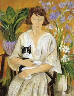 Woman in White Dress with Cat