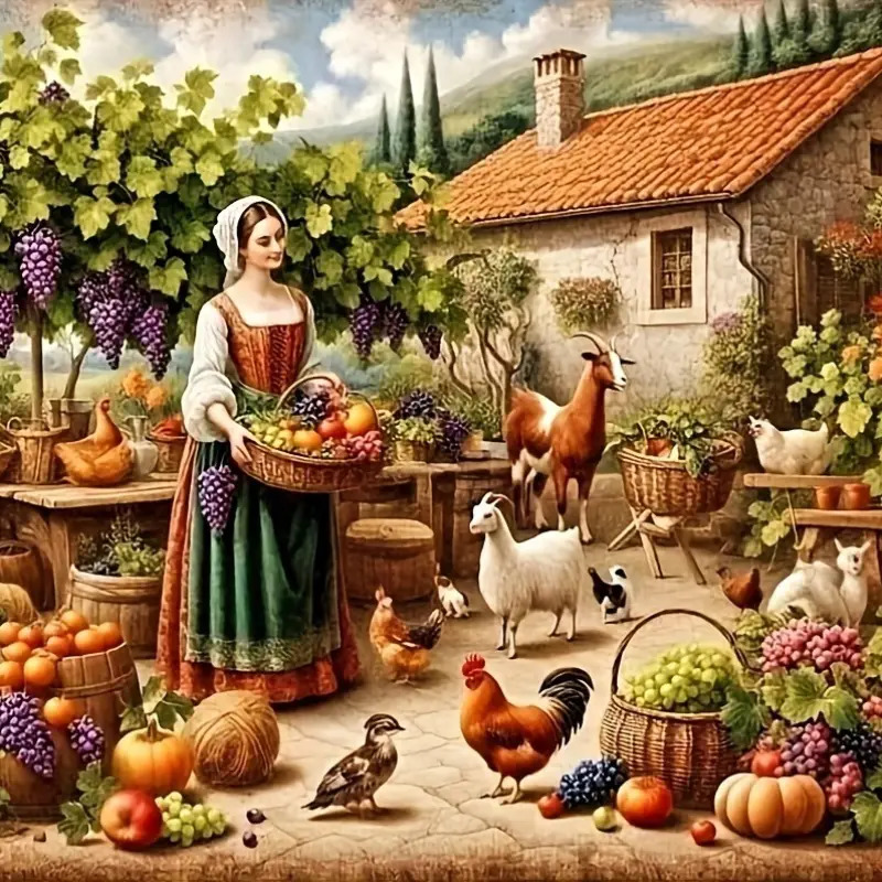 Farm Animals Harvest Scene