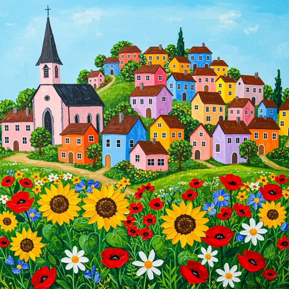 Colorful Village Painting