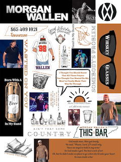 Morgan Wallen fan collage with photos, lyrics, and whiskey themed elements
