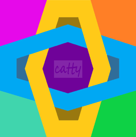 Colorful geometric design with interlocking diamond, hexagon and star shapes in yellow, blue, purple, pink and orange