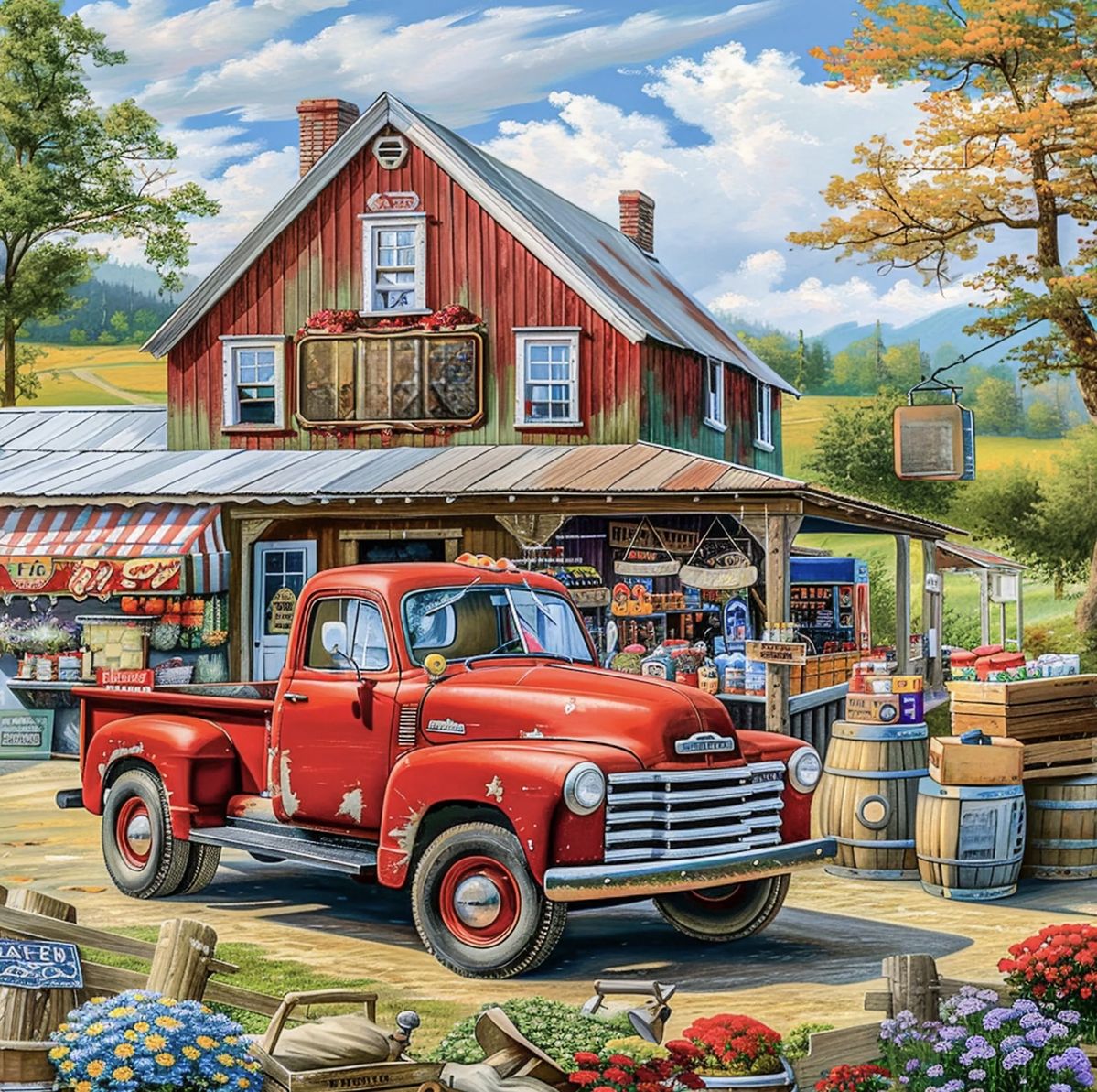 Red Vintage Truck at Farm
