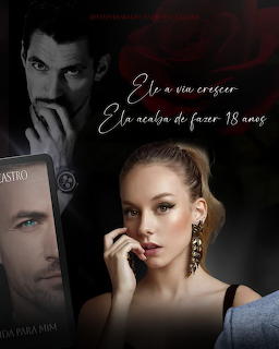 Dark romantic book cover with a man in shadows, red roses, and a young woman with gold earrings