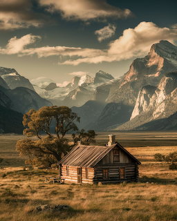 Log Cabin Mountain Landscape
