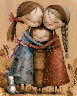 Three Girls Hugging Illustration