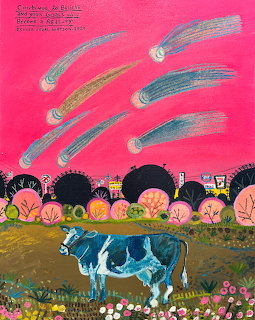 Cow in Field Folk Art